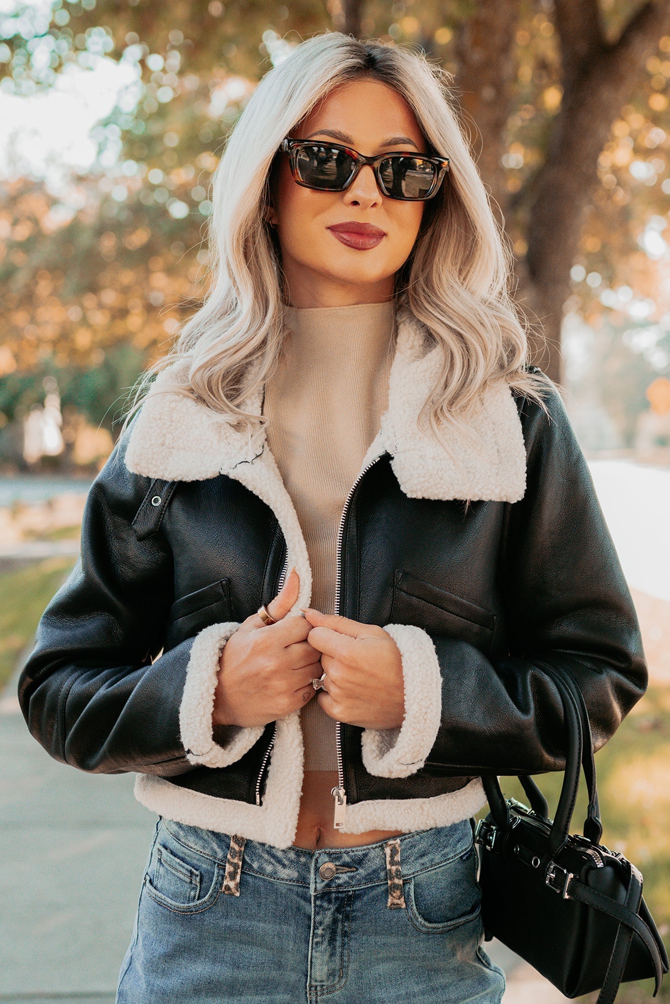 Urban Chill Faux Leather Sherpa Lined Jacket (Black/Beige)