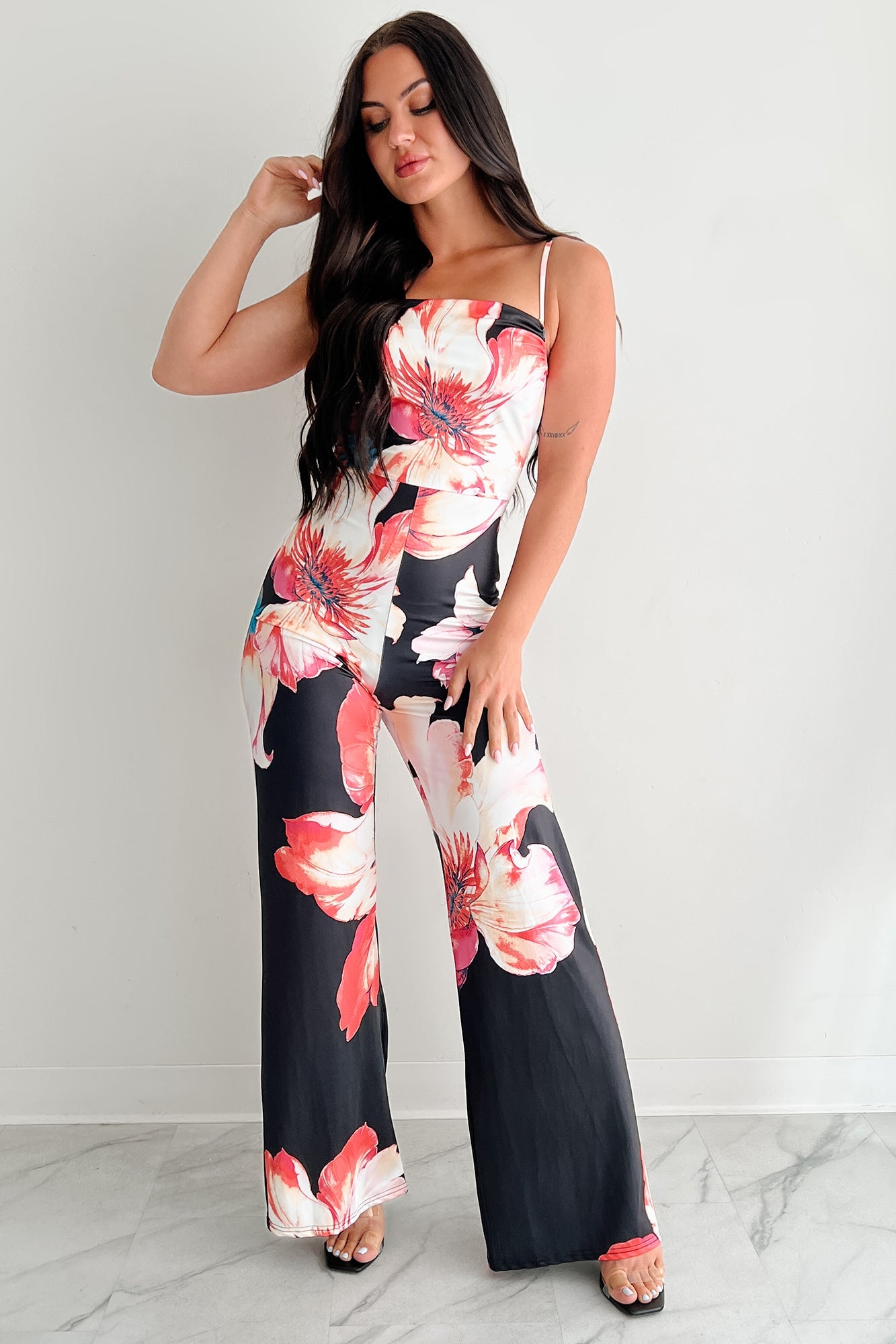 Peony Promise Sleeveless Floral Jumpsuit (Black/Multi)