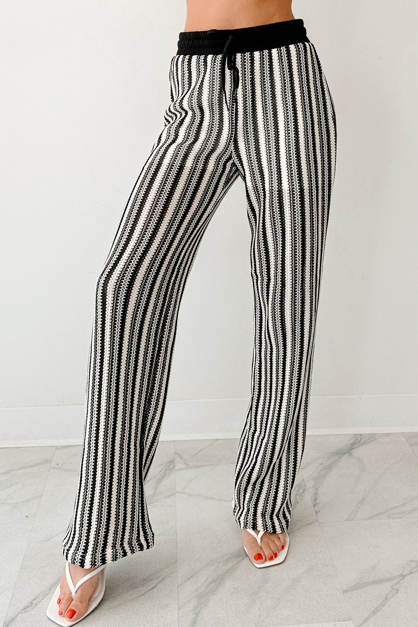 Yours To Hold Striped Crochet Pants (Black/Ivory)
