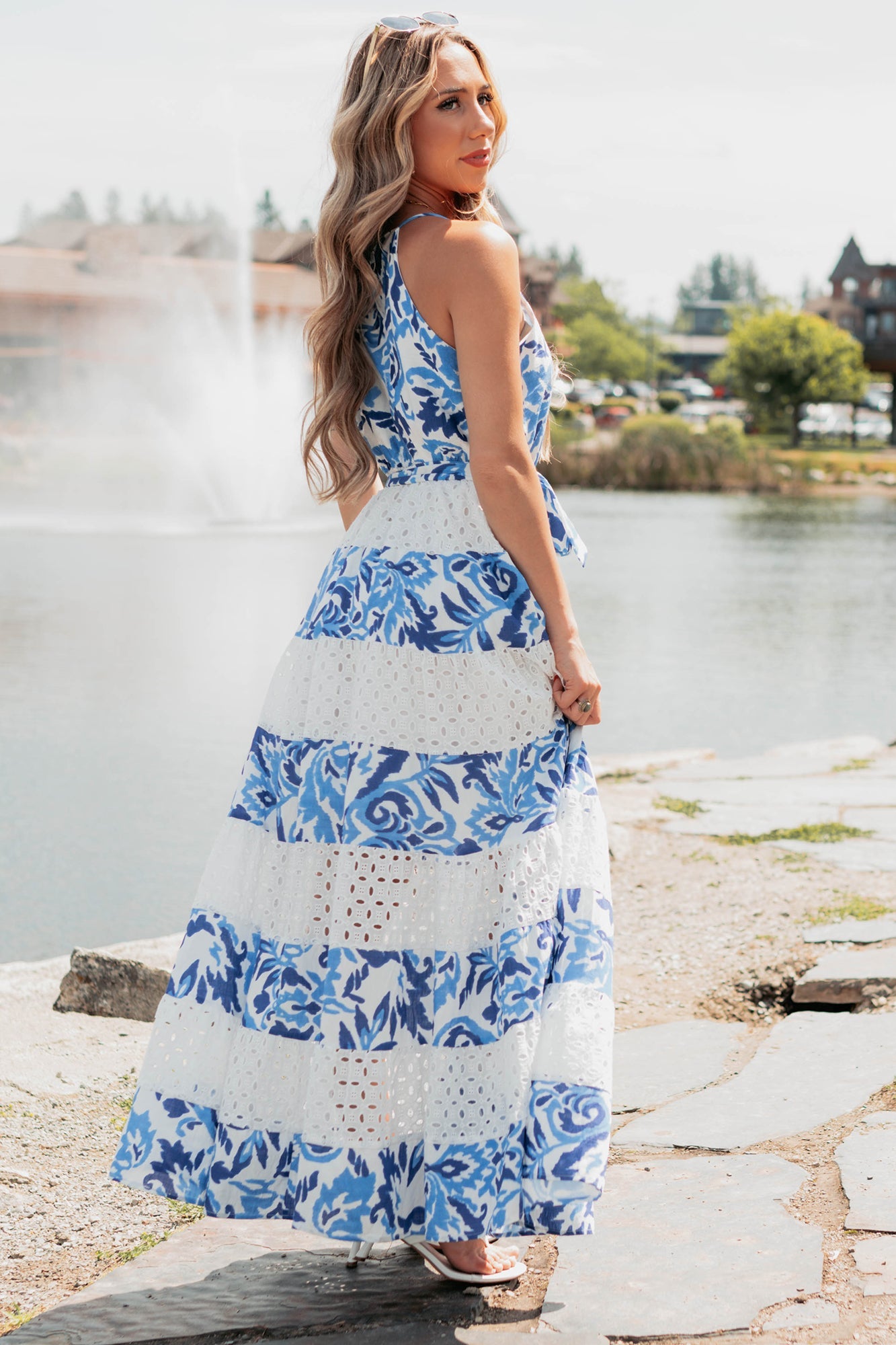 Only Ever You Eyelet Lace Tiered Maxi Dress (Blue)